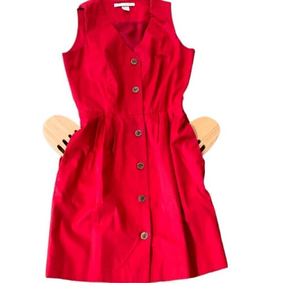 The Limited 4 Red Cotton Lined V-Neck Sleeveless Button-Front Shirt Dress 81M - Picture 2 of 10